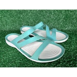 Crocs Iconic Comfort Swiftwater Strappy Sandals Womens Size 9 Blue/White
